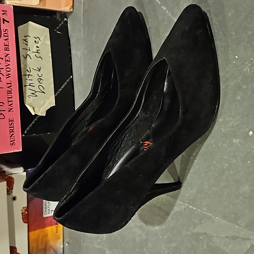 Black velvet spike heels